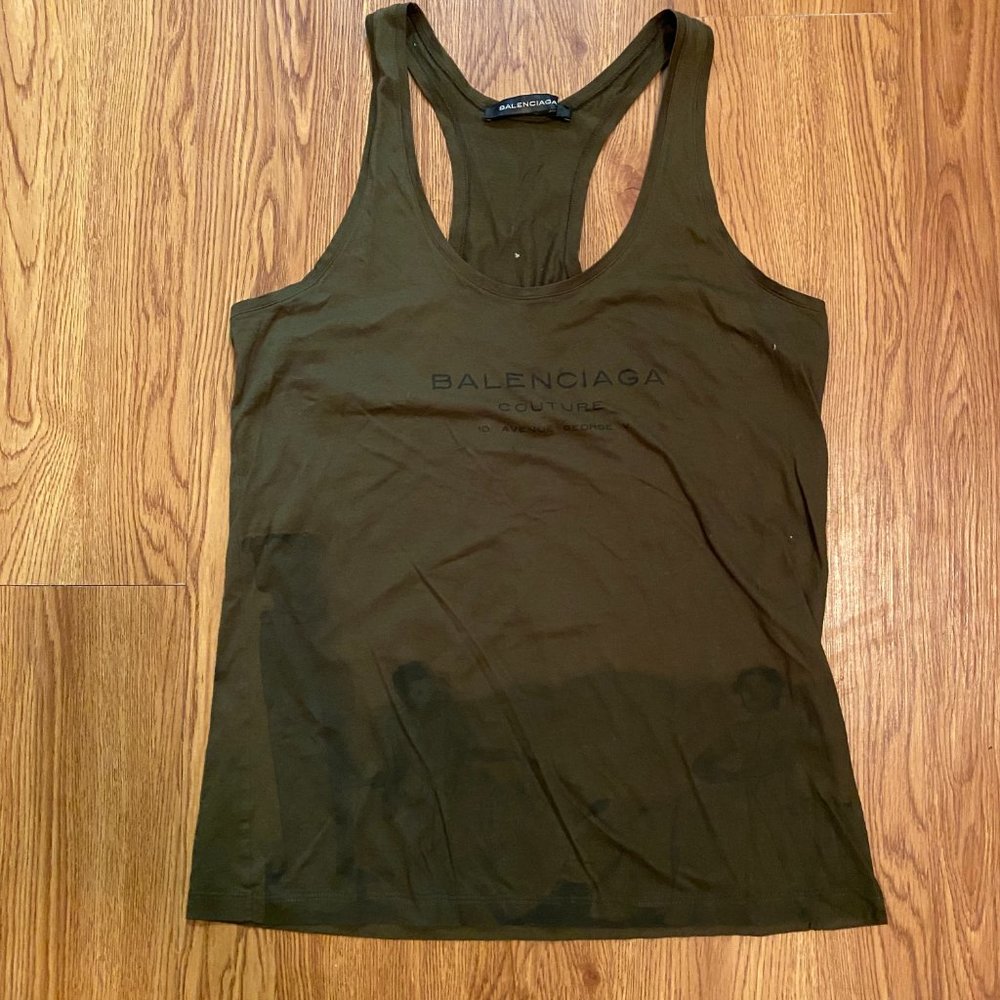 Balenciaga Olive Green Racer Back Tee Size 36 US 6 - Picture 2 of 3